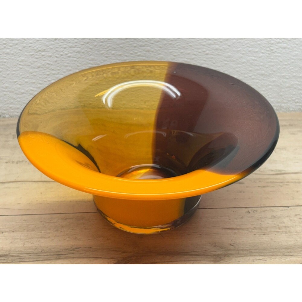 Vintage Handblown 3 Tone GLass Brown Orange Amber Bowl Vase